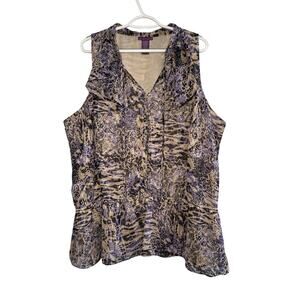 Beverly Drive Animal Print Blouse Button Tie Waist Womens 24-26W‎ Boho Chic